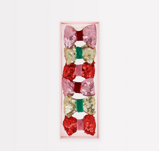 Sequin and Velvet Mini Bow Hair Clips (x6)