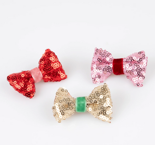 Sequin and Velvet Mini Bow Hair Clips (x6)