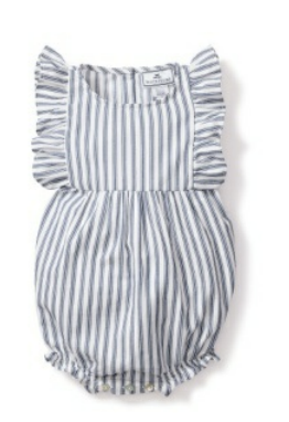 Navy French Ticking Ruffled Romper