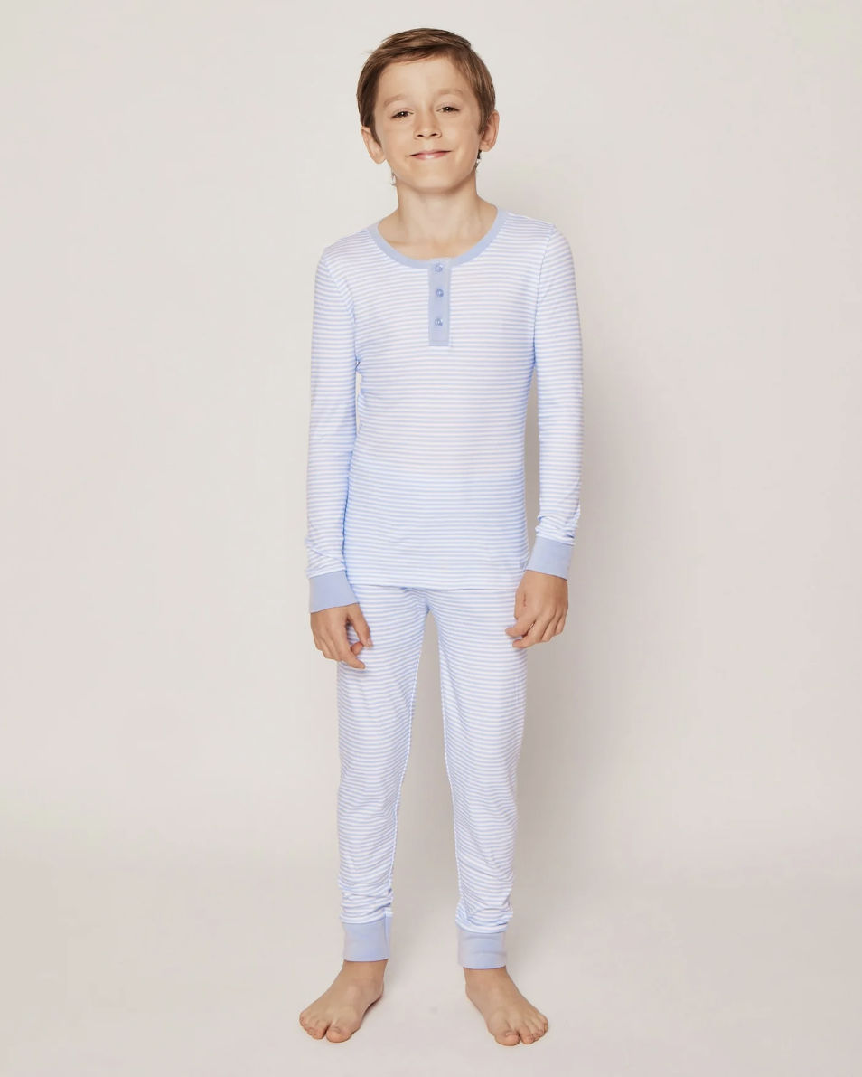 Kid's Pima Snug Fit Pajama Set in Blue Stripes