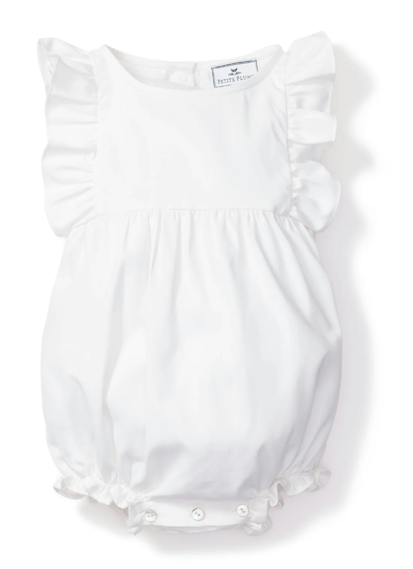 White Twill Ruffled Romper
