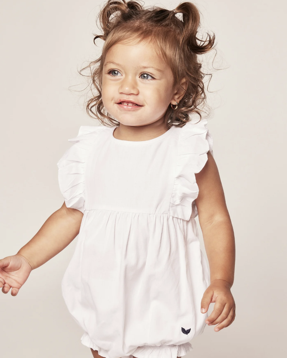 White Twill Ruffled Romper