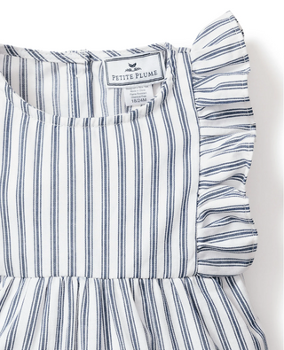 Navy French Ticking Ruffled Romper