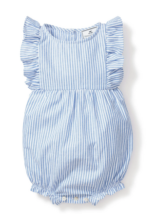 French Blue Stripe Ruffled Romper