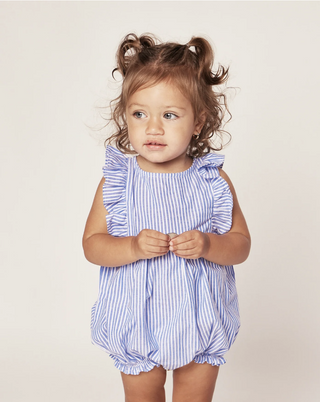 French Blue Stripe Ruffled Romper