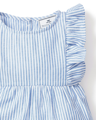 French Blue Stripe Ruffled Romper