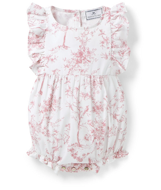 Infants Twill Ruffled Romper in Pink Timeless Toile