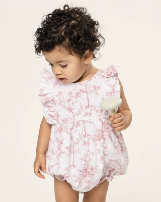 Infants Twill Ruffled Romper in Pink Timeless Toile