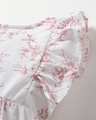 Infants Twill Ruffled Romper in Pink Timeless Toile