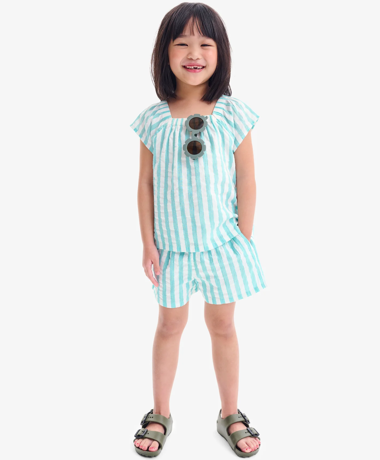 Kids Picnic Top In Seersucker Stripe
