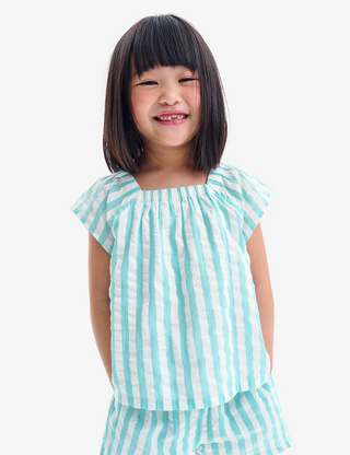 Kids Picnic Top In Seersucker Stripe