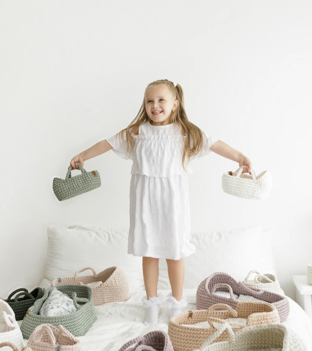 Image of Anzy Home- Mini Doll Moses Basket w/Rocking Stand+