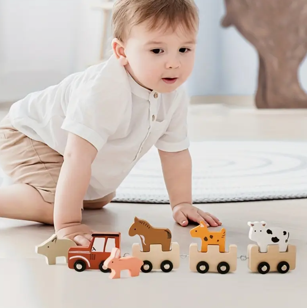Wooden Train Set for Toddlers Animal Train Toys, Toys for Baby Toddler Train Set