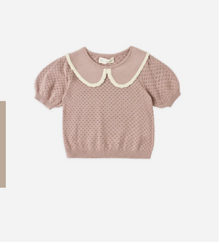 Rylee + Cru Pointelle Collared Top Rosewood
