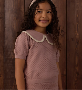 Rylee + Cru Pointelle Collared Top Rosewood