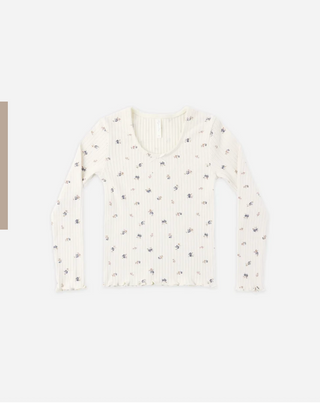 Rylee + Cru Ribbed Long Sleeve Natural Ditsy