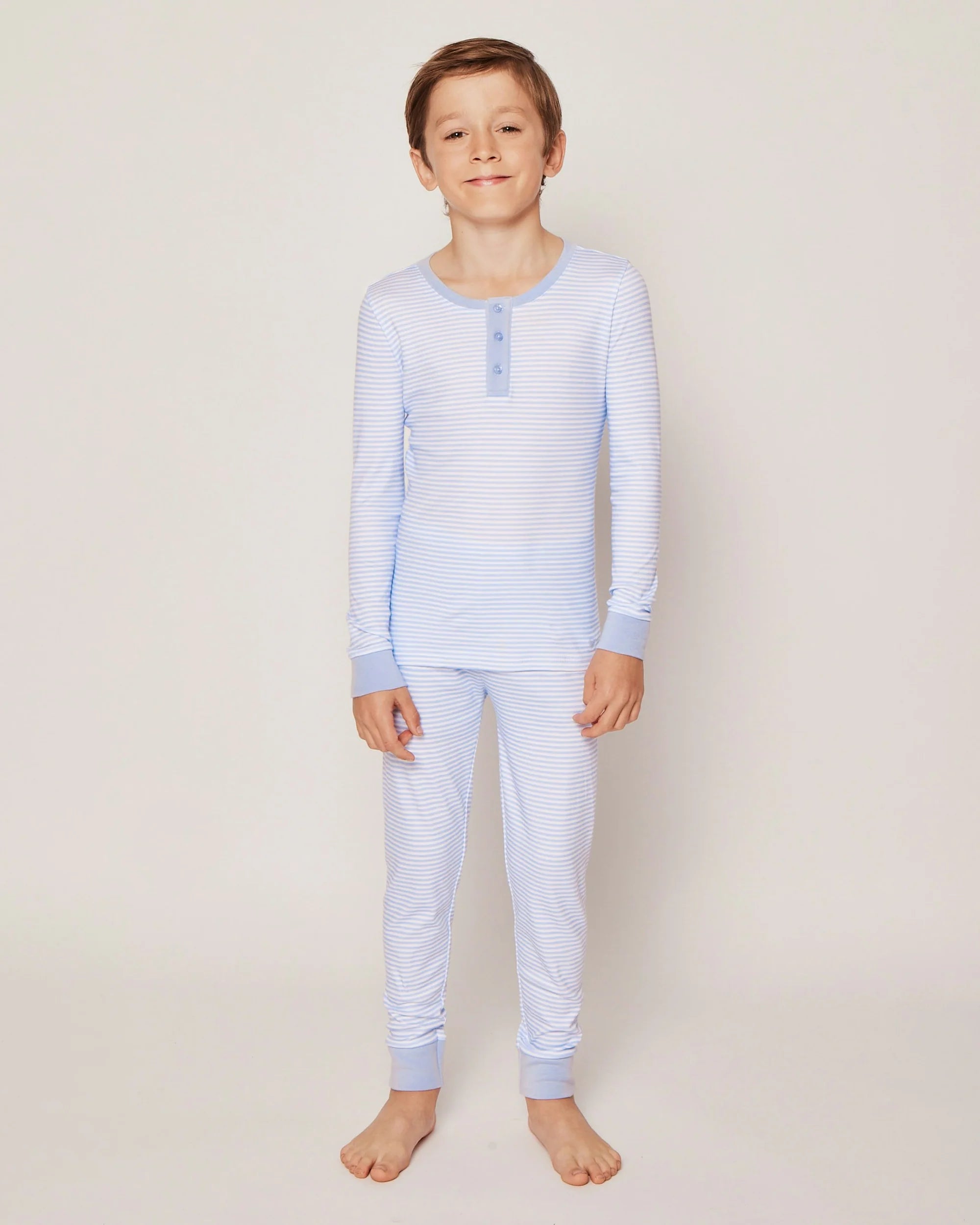 Image of Kid's Pima Snug Fit Pajama Set in Blue Stripes