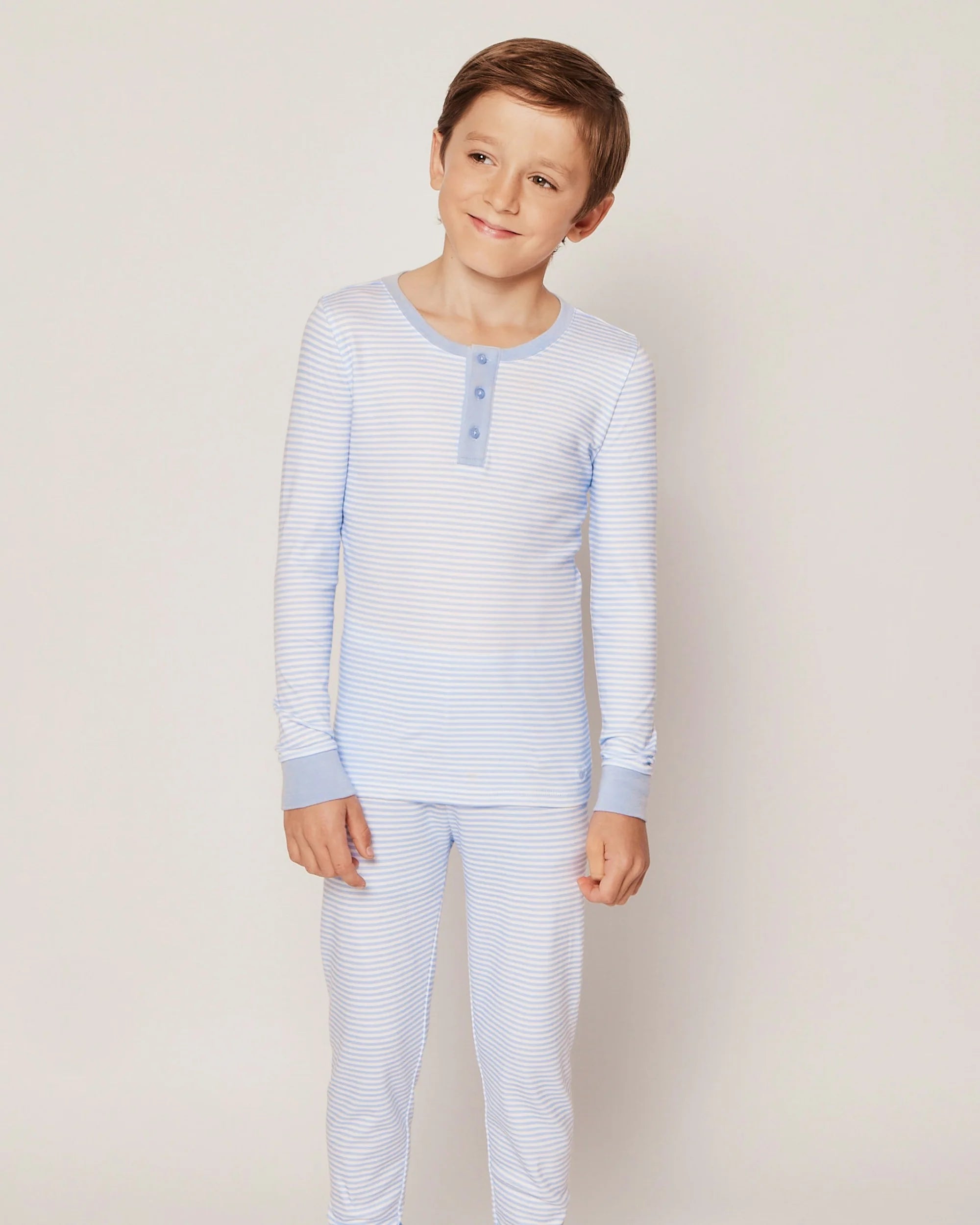 Image of Kid's Pima Snug Fit Pajama Set in Blue Stripes