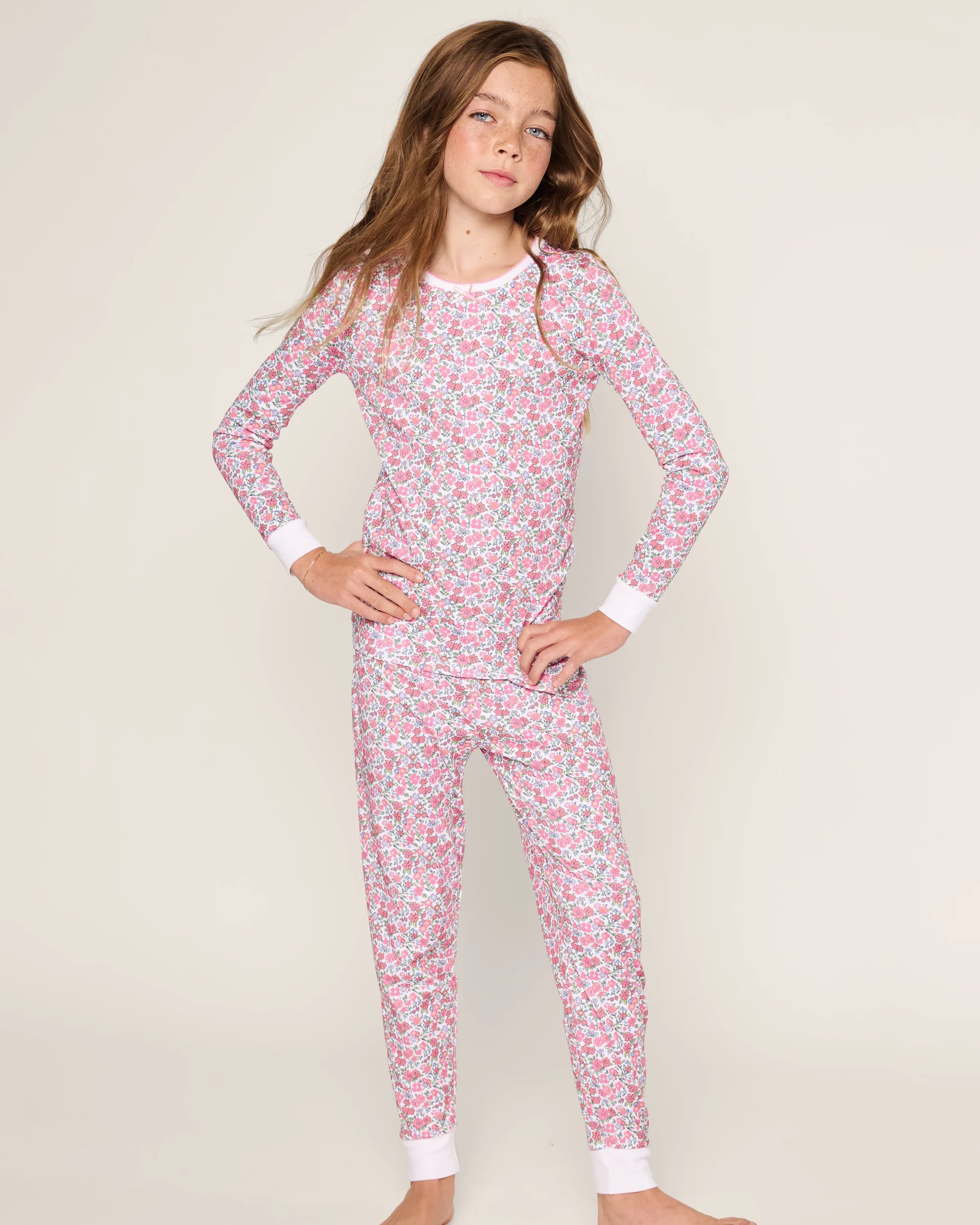 Image of Kid's Pima Snug Fit Pajama Set in Fleurs de Rose