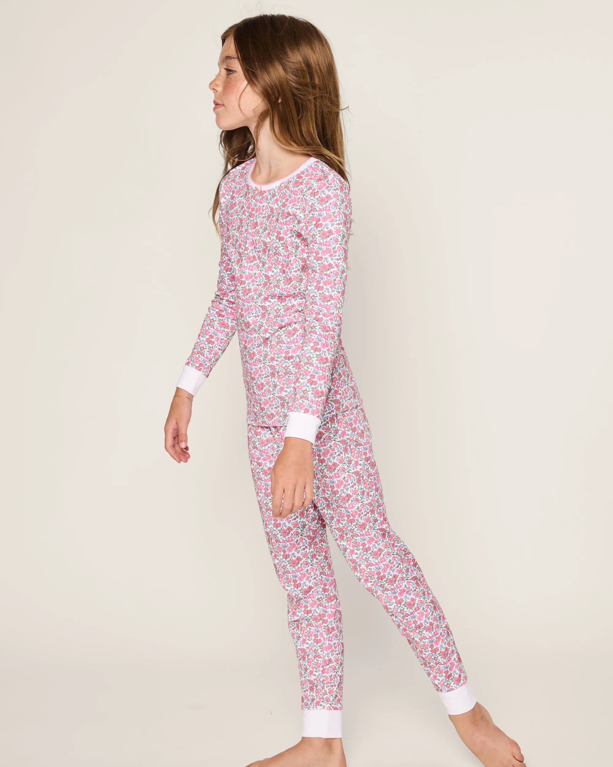 Image of Kid's Pima Snug Fit Pajama Set in Fleurs de Rose