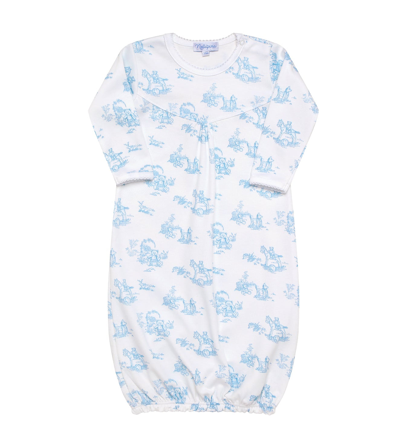 Blue Toile Baby Gown