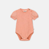 Slub Puffed Sleeves Bodysuit - Peach