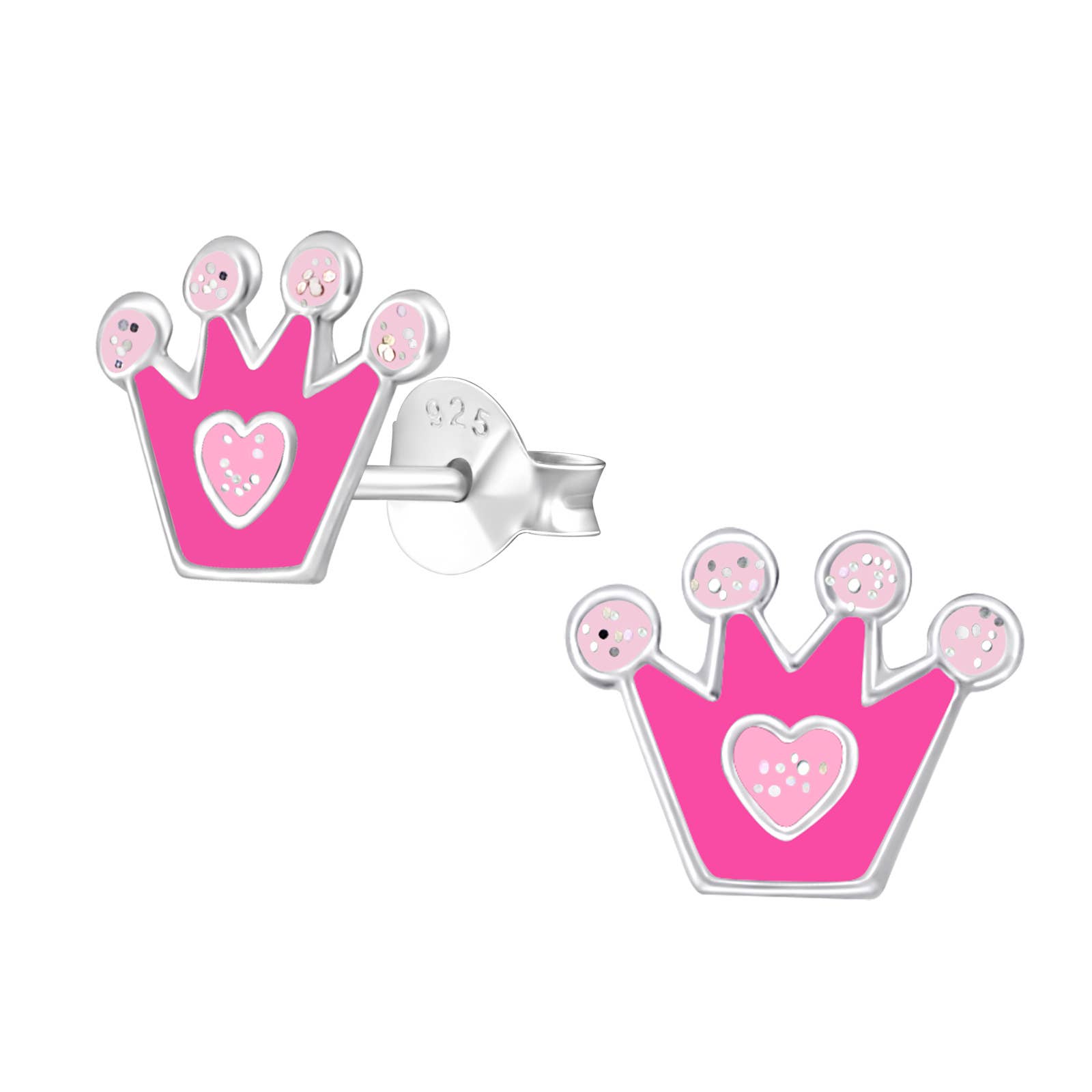 Heart Tiara Stud Earrings in Sterling Silver
