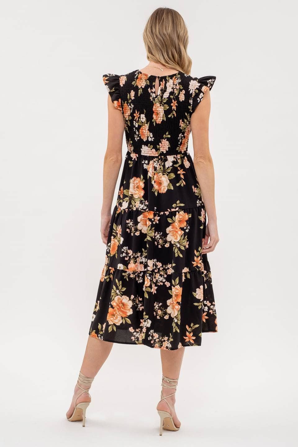 Image of Smocked Tiered Floral Midi Dress