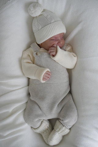 Luna + Luca - Luna + Luca Natural Knit Overalls: Natural / 3-6m