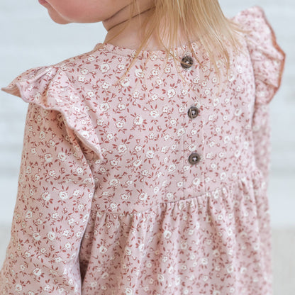 Colored Organics - Mika Ruffle Long Sleeve Dress -  Zinnia Floral / Blush: 12-18M