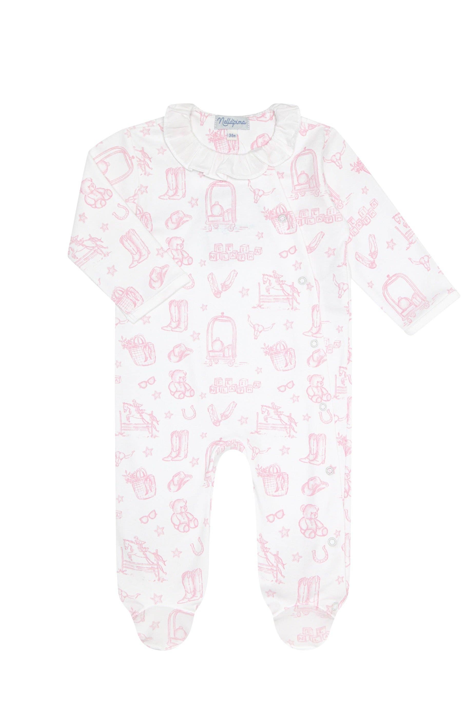 Nellapima - Pink Lone Star Toile Print Crossover Footie