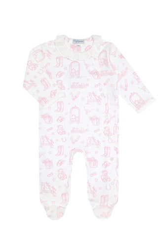 Nellapima - Pink Lone Star Toile Print Crossover Footie