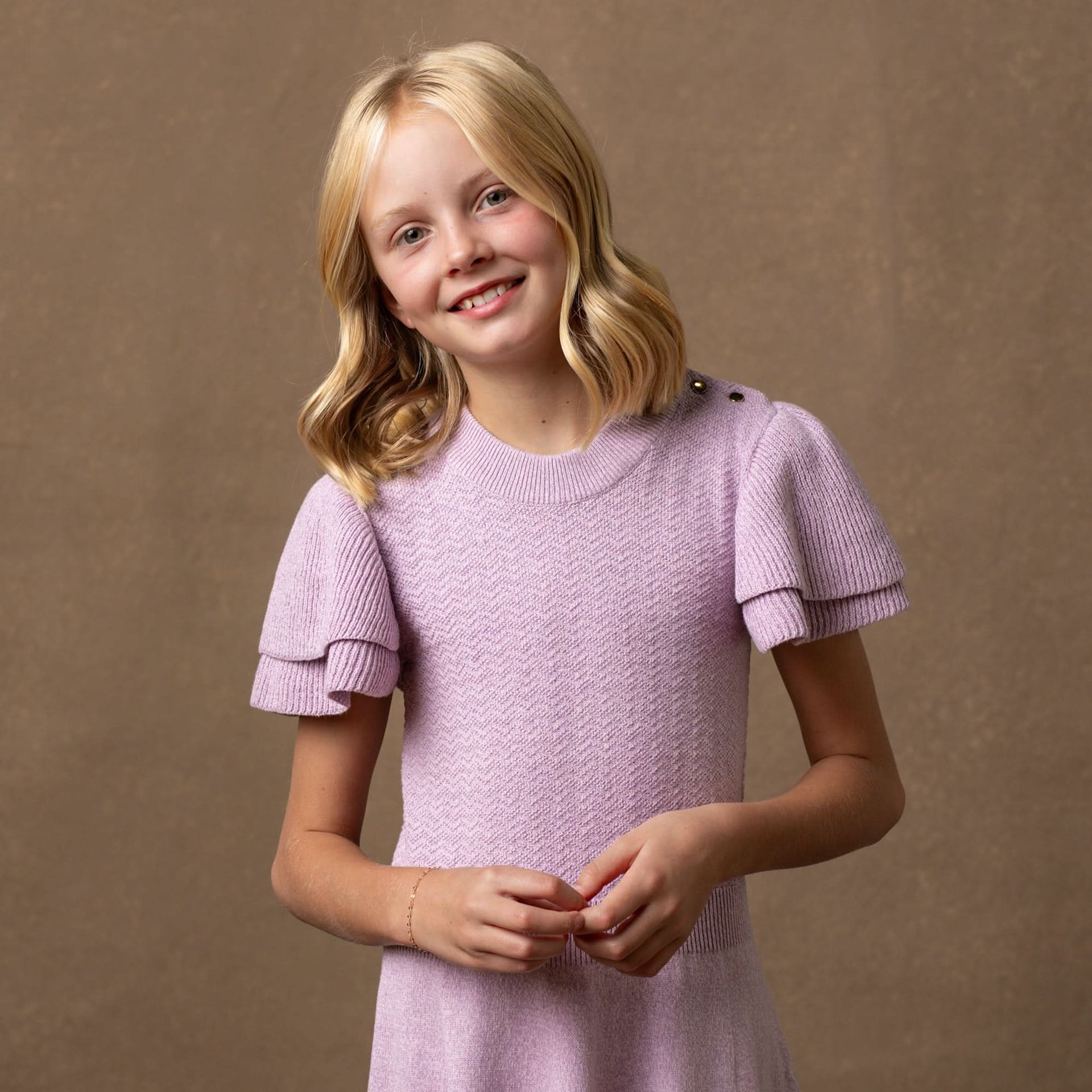 Hope & Henry Organic Flutter Sleeve Sweater Dress 2T / Lavender Marl