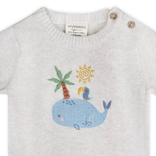 Whale & Bird Embroidered Baby Romper