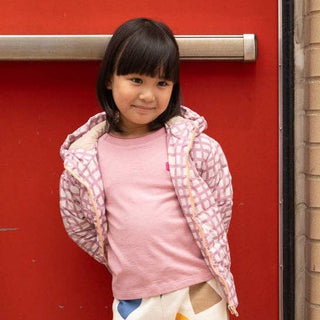 Polyester Pink Grid Lightweight Puffer