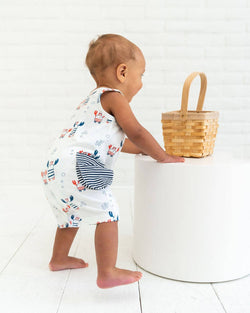 Image of Viverano Organics - Nautical Crab Side Pocket Baby Romper (Organic Jersey)