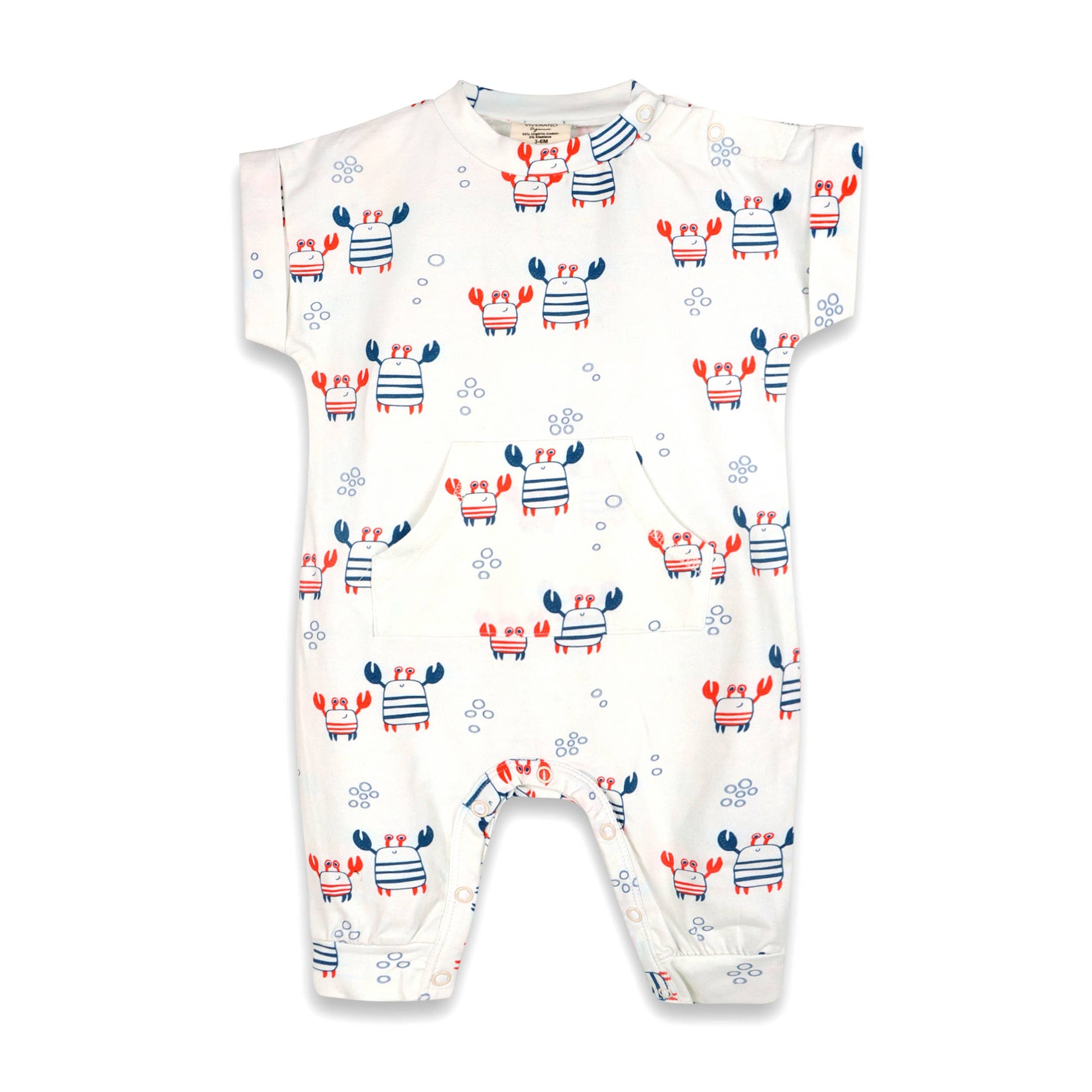 Viverano Organics - Nautical Crab Kangaroo Pocket Baby Jumpsuit (Organic Jersey)
