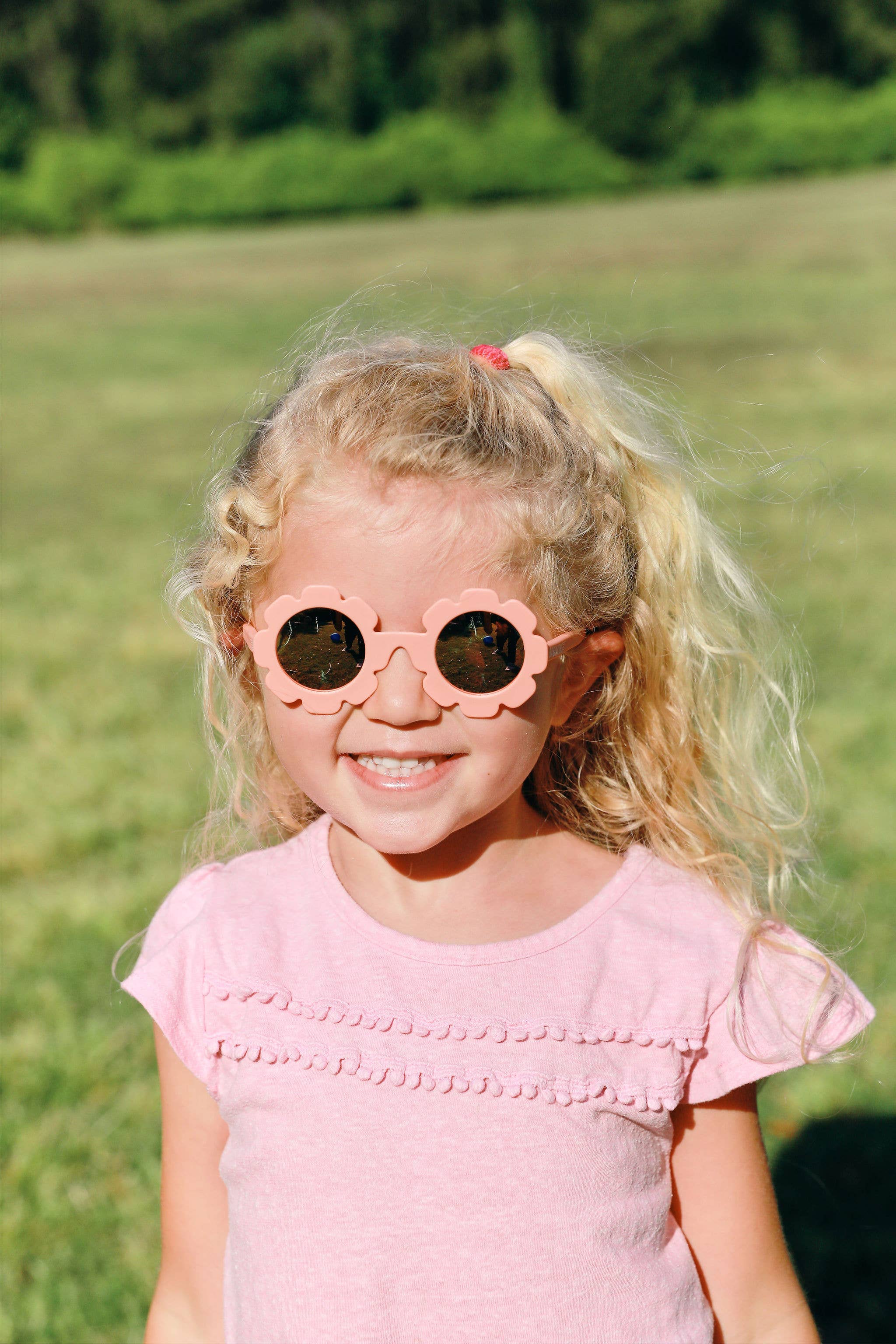 Image of Babiators - Peach Keen Polarized Flower Sunglasses with Mirrored Lens: Ages 3-5+