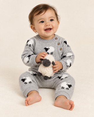 Viverano Organics - Furry Sheep 3D Jacquard Sweater Knit Baby Jumpsuit (Organic)