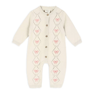 Viverano Organics - Evie Bow Pointelle Knit Baby Jumpsuit (Organic Cotton)