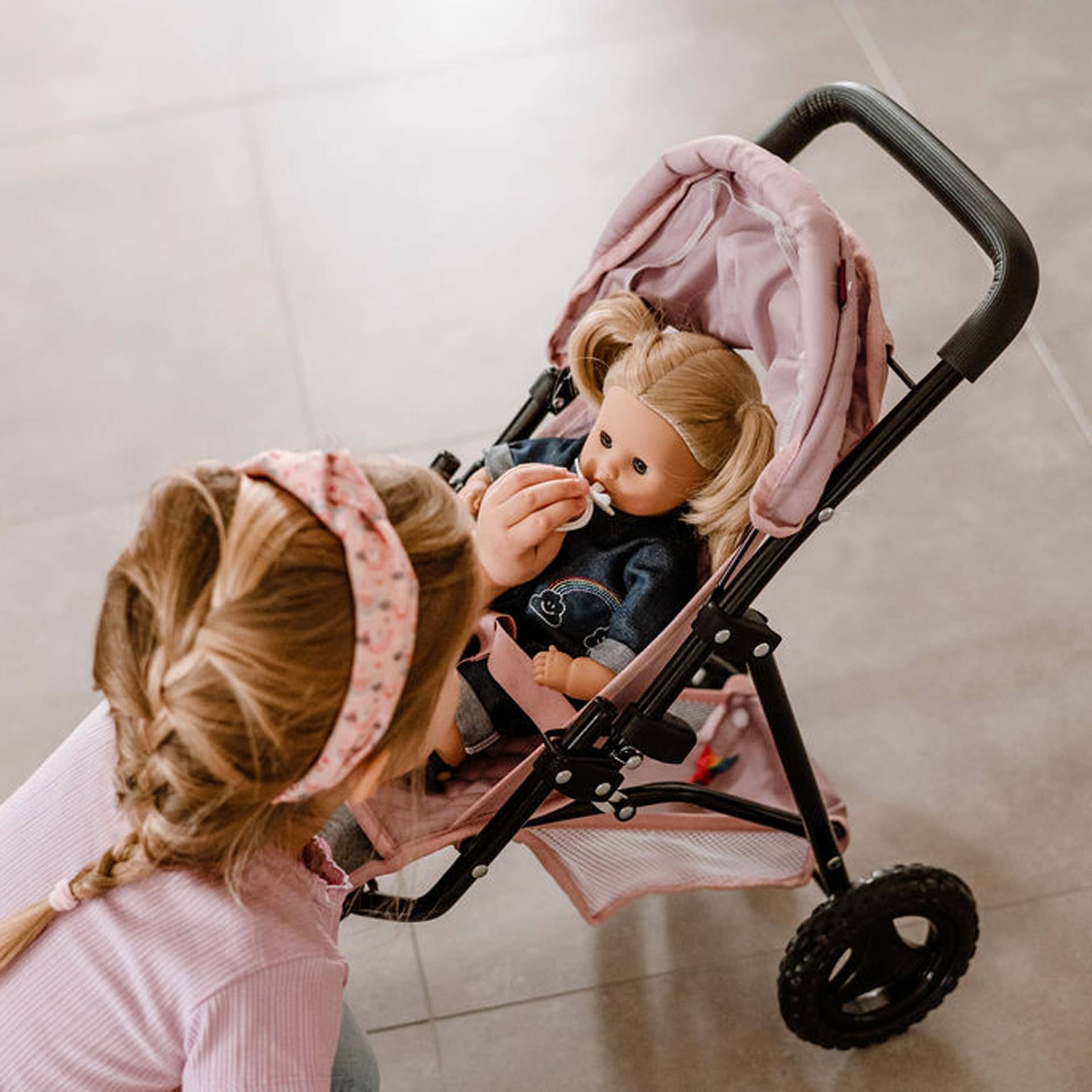 3-Wheel Compact Grey-Pink "Soft Mood" Doll Buggy
