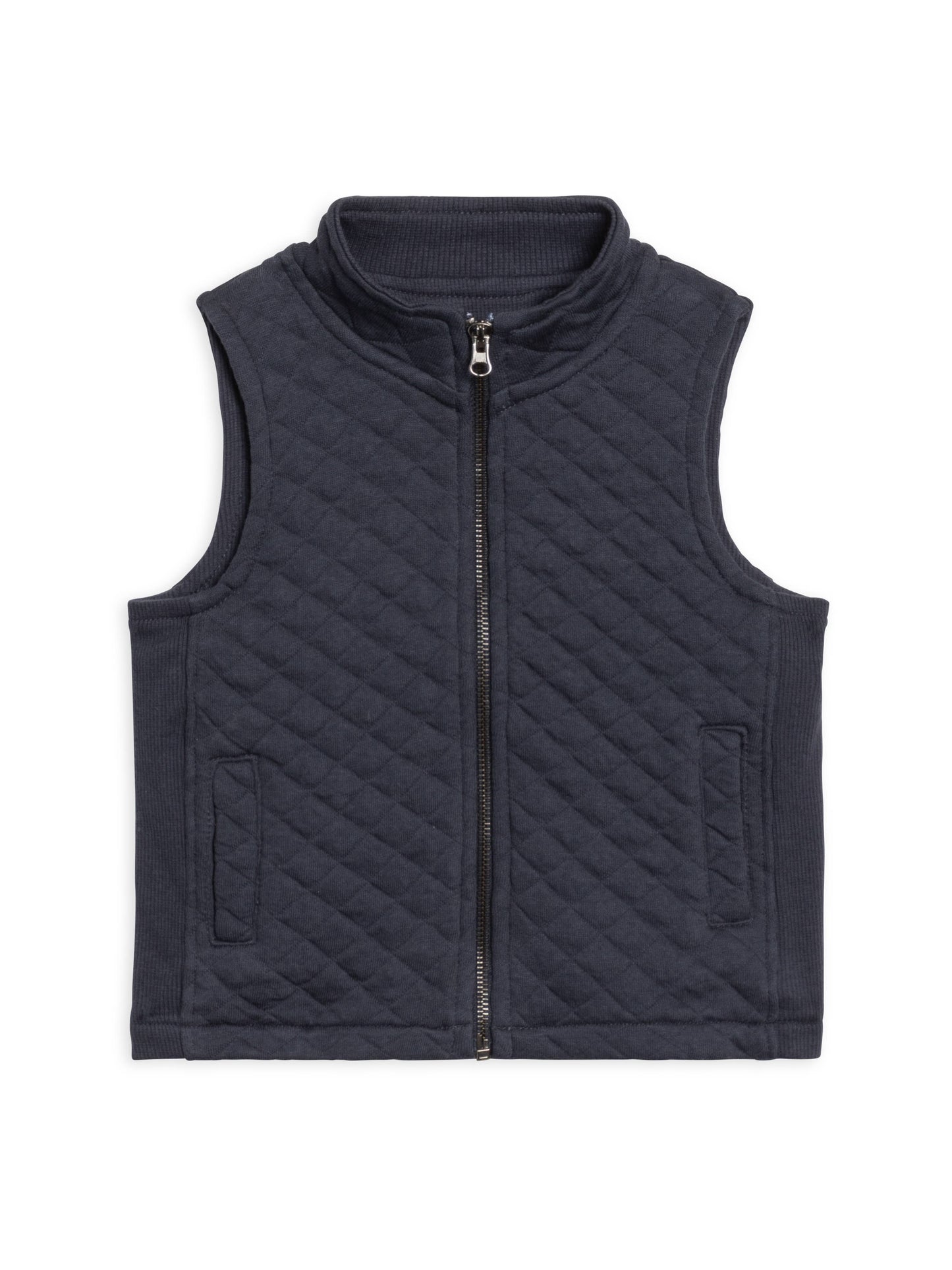 Colored Organics - Hudson Quilted Jacquard Zip Up Vest - Navy: 5T/6