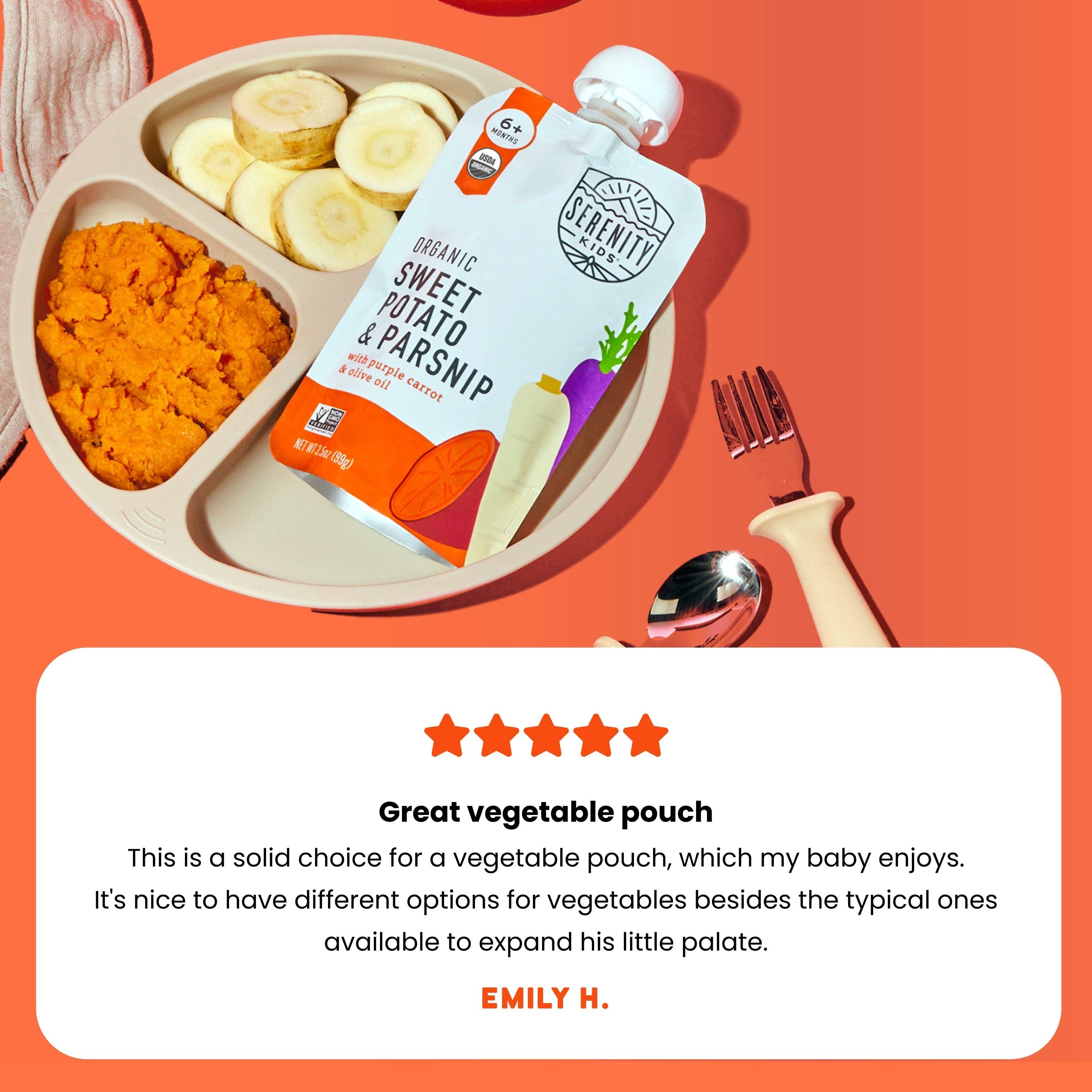 Serenity Kids Organic Sweet Potato & Parsnip with Organic Carrots and Olive Oil Pouch