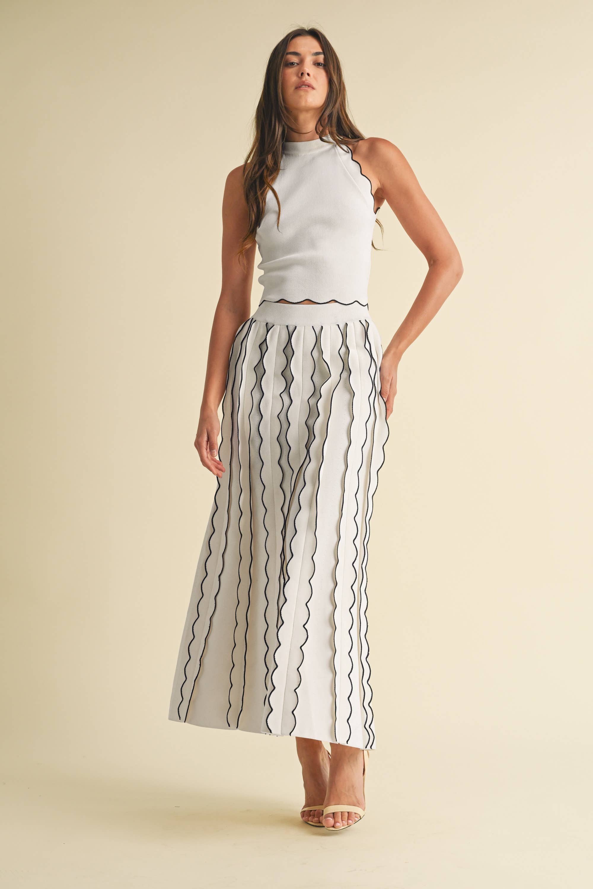 Image of Pleated Sweater Knit Maxi Skirt
