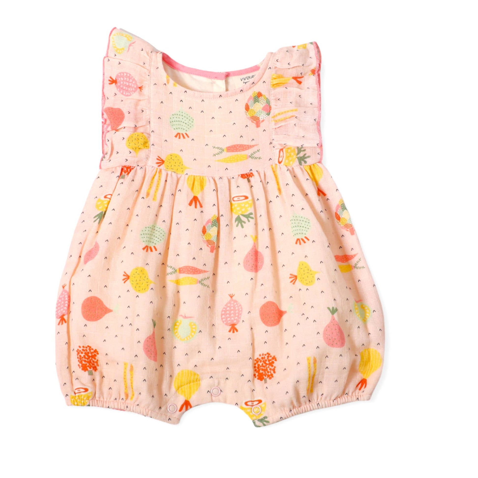 Viverano Organics - Veggie Ruffle & Flutter Baby Short Romper (Organic Muslin)
