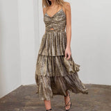 Moon River - METALLIC CUT-OUT TIERED MAXI DRESS: BLACK GOLD