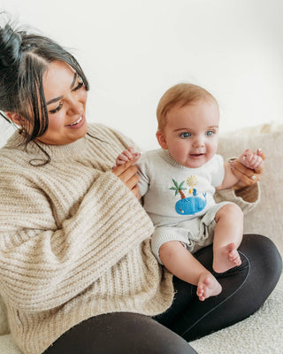 Whale & Bird Embroidered Baby Romper