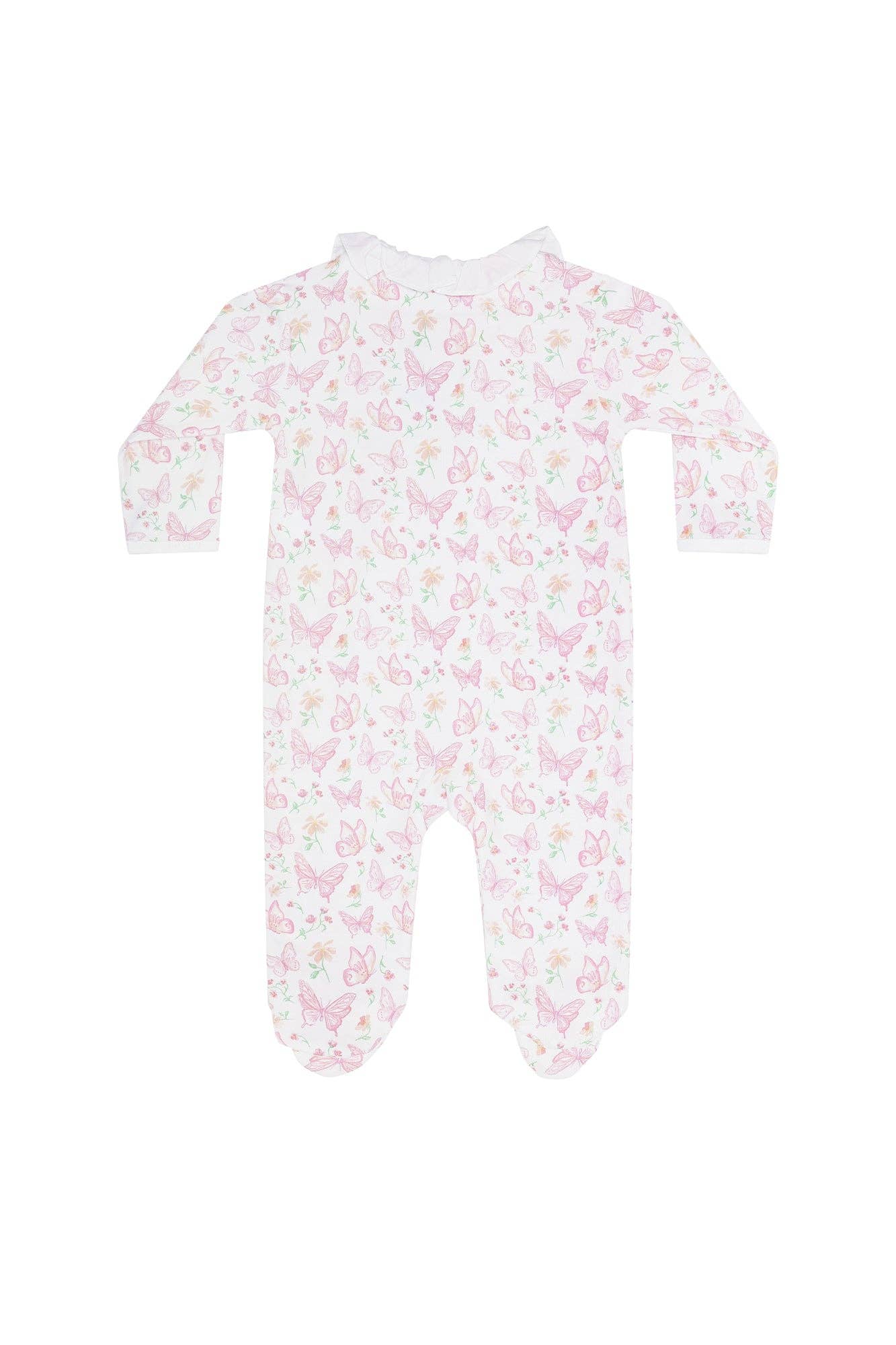 Nellapima - Butterflies Print Crossover Footie: Pink / 6 - 9M