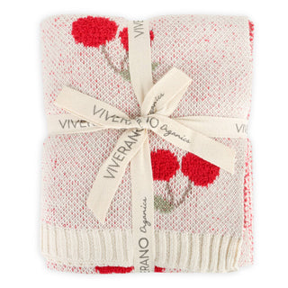 Viverano Organics - Cherry Organic Baby Blanket + Ring Rattle Toy Gift Set