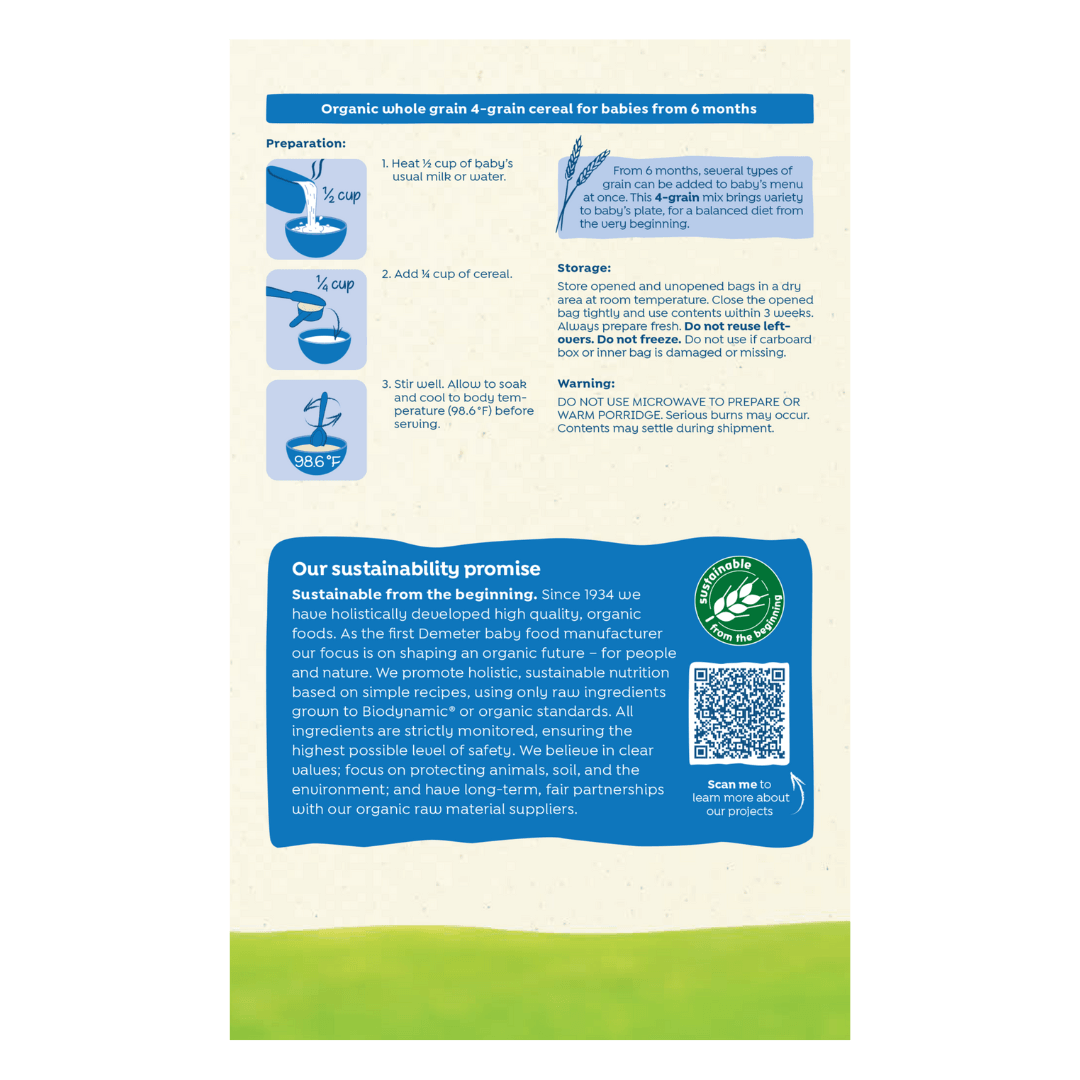 Image of Holle Organic Whole Grain 4-Grain Cereal - 6 Pack